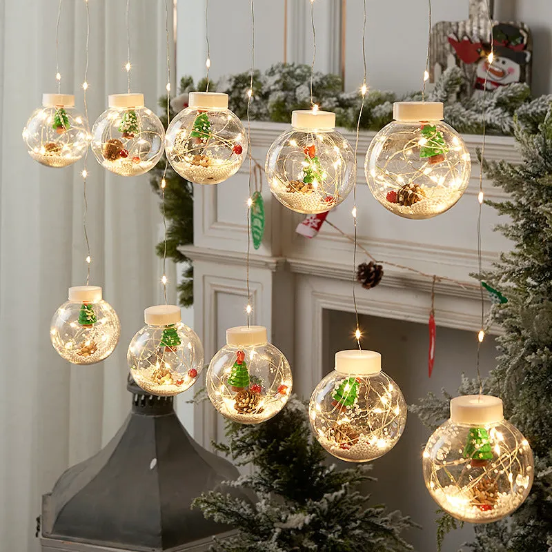 10PCS LED Christmas Curtain Lamp Fairy Snowman Wishing Ball Lamp String Christmas Window  Light Room Decoration