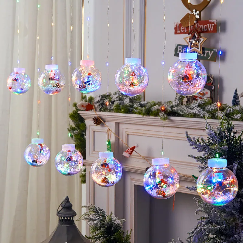 10PCS LED Christmas Curtain Lamp Fairy Snowman Wishing Ball Lamp String Christmas Window  Light Room Decoration