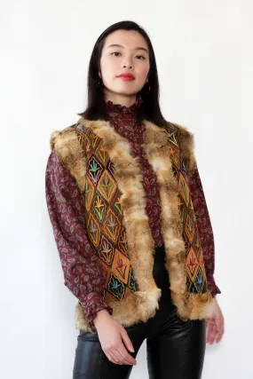 1960s Fur Trim Afghan Vest S