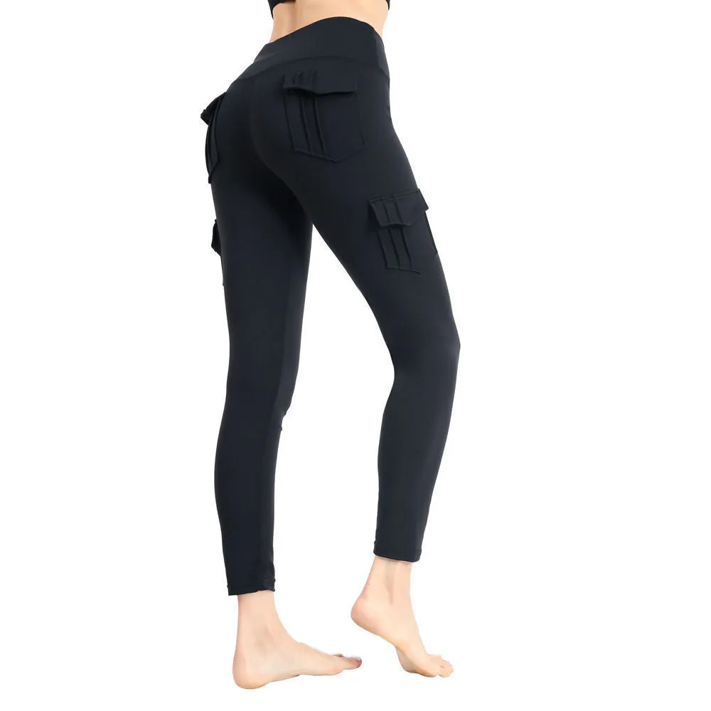 4FunGift® Women's Stretch Peach Hip Multi-pocket Fitness Hip-lifting Sports Yoga Pants