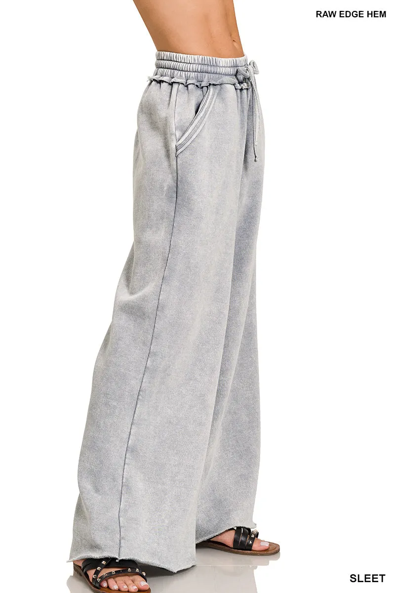 Acid Wash Fleece Sweatpants with Pockets