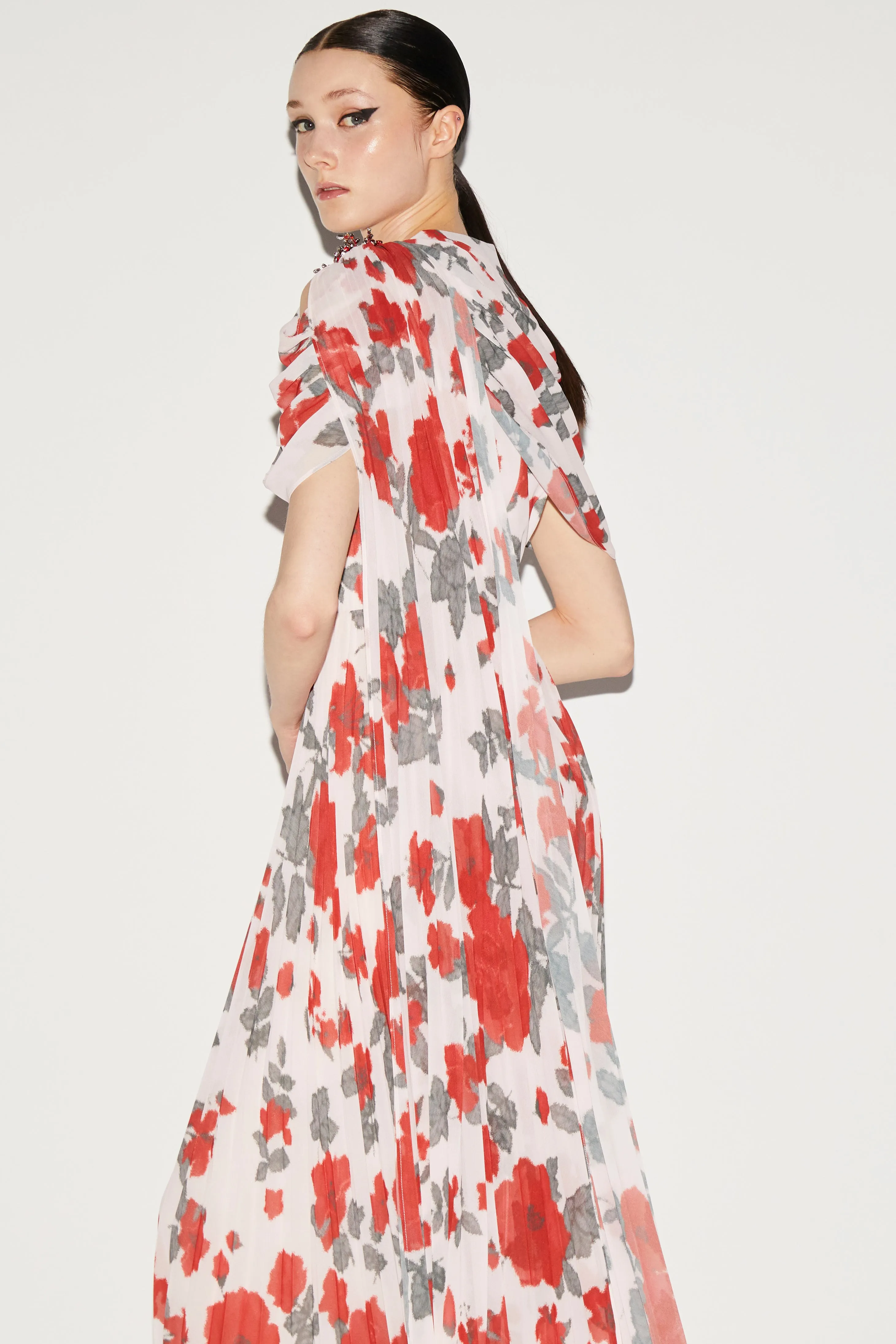 ALARA DRESS RED FLORAL PRINTED CHIFFON