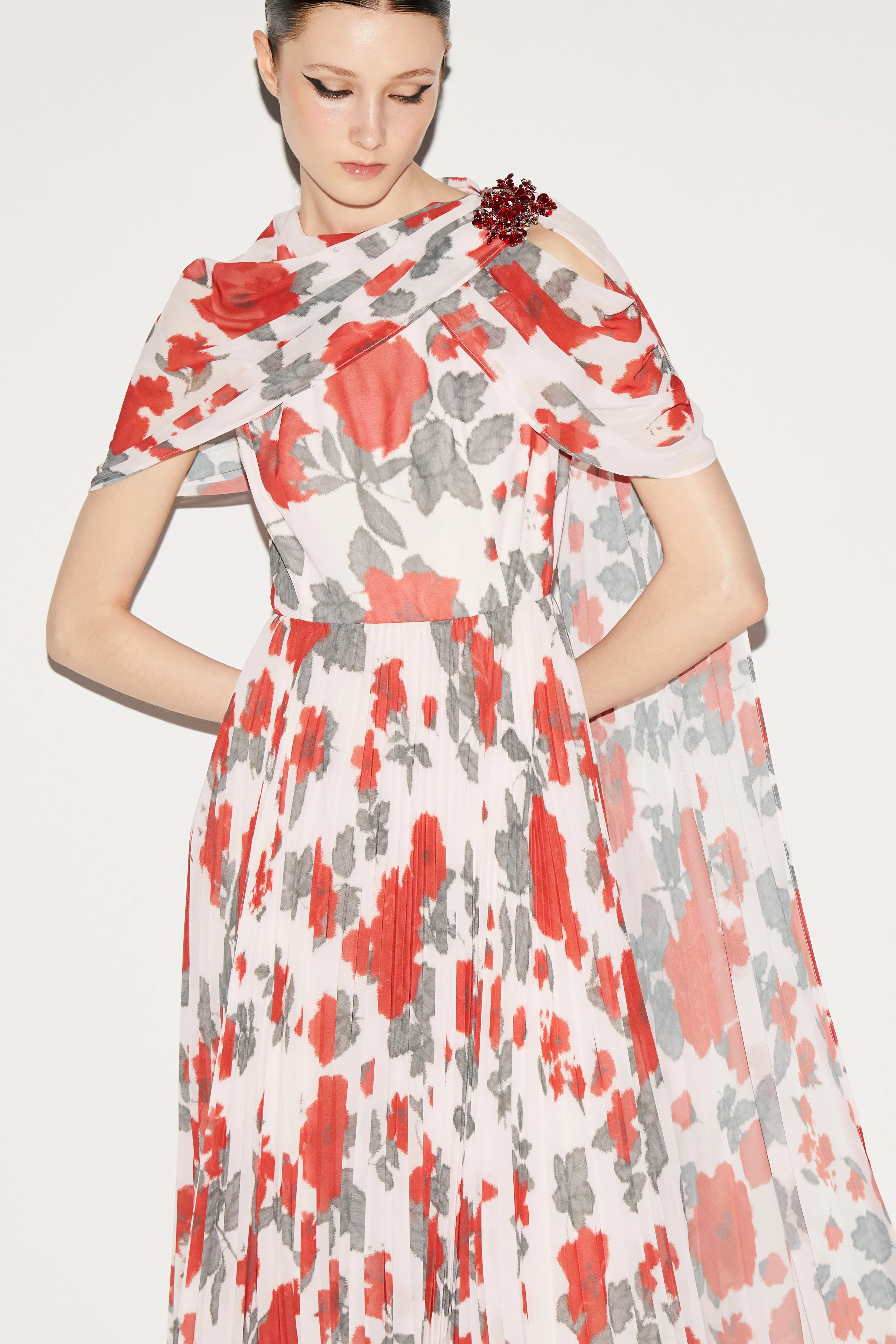 ALARA DRESS RED FLORAL PRINTED CHIFFON