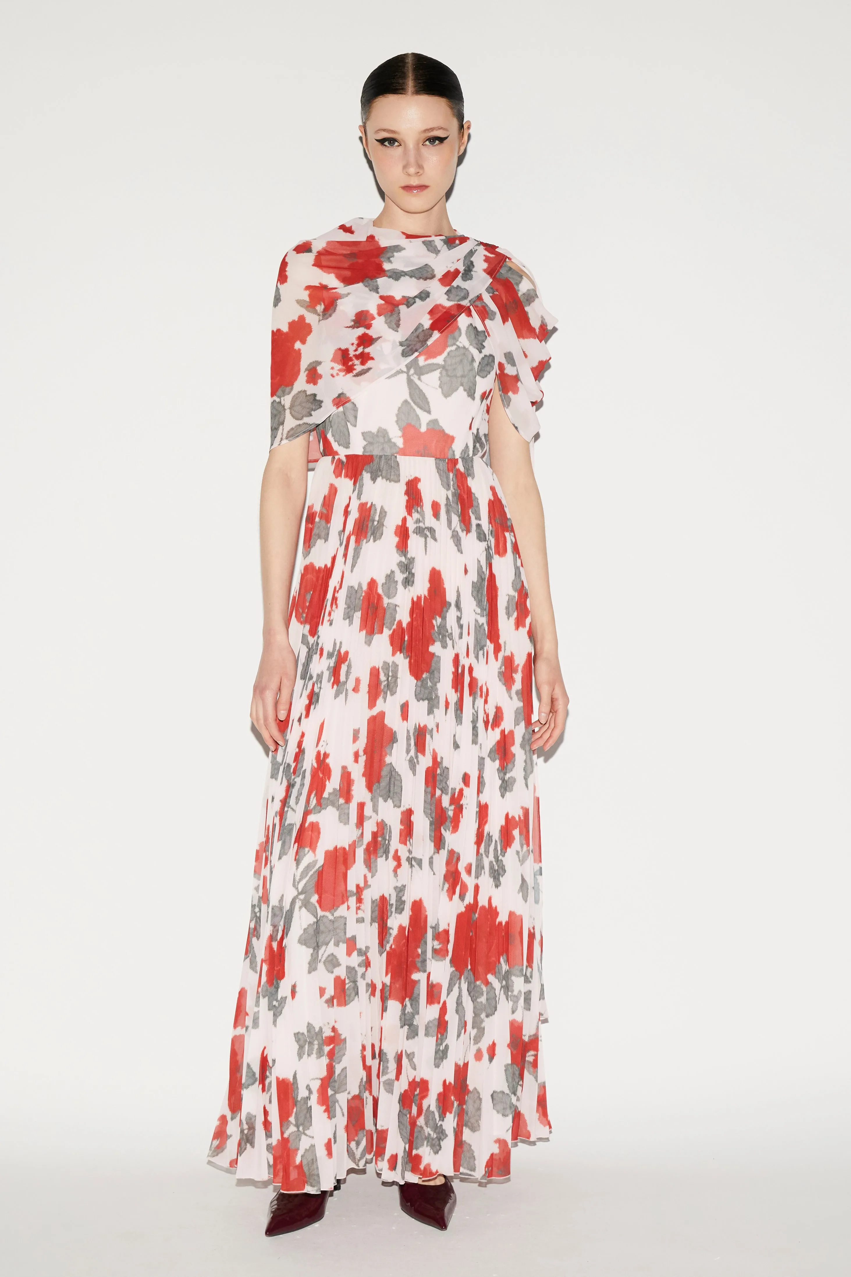 ALARA DRESS RED FLORAL PRINTED CHIFFON