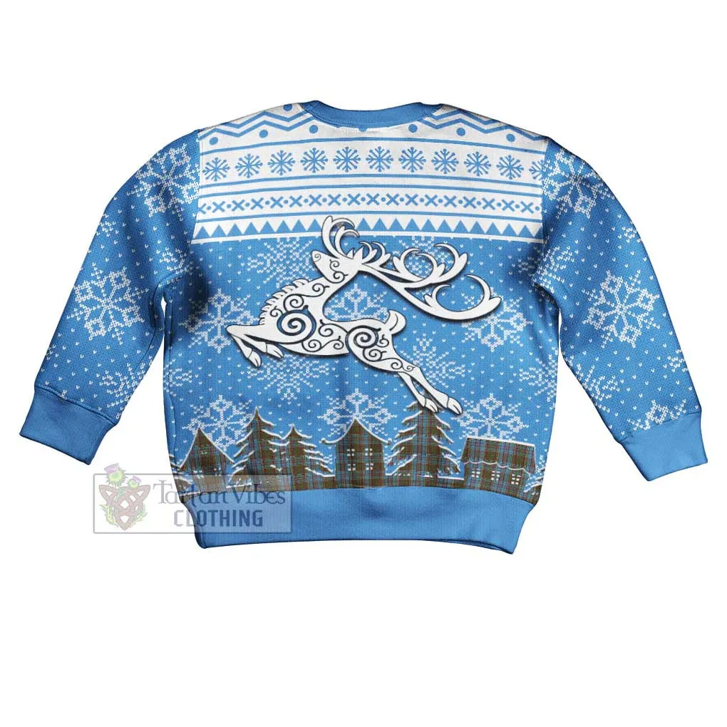 Anderson Clan Christmas Kid Ugly Sweater with Tartan and Celtic Reindeer Style