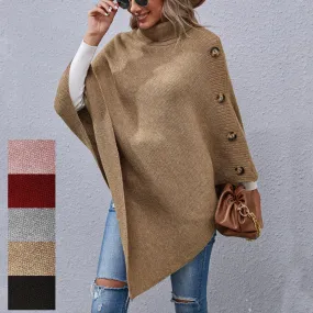 Autumn And Winter New Button High Collar Irregular Sweater Cape Women