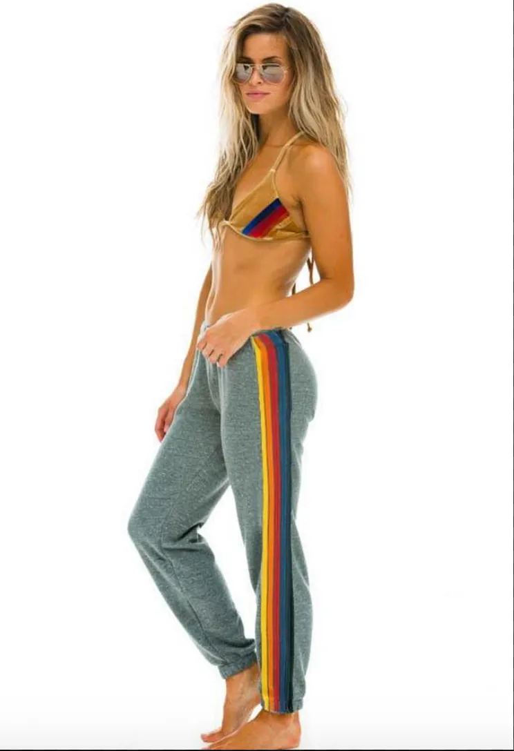 Aviator Nation 5 Stripe Sweatpants in Heather Grey