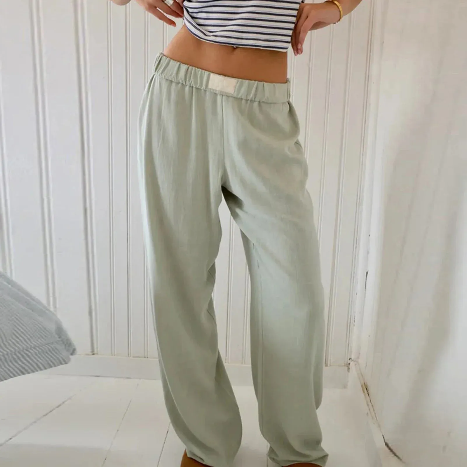 Baggy Solid Color Elastic Waist Loose Harajuku Lounge Grunge Casual Pants