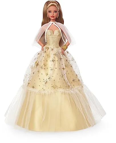 Barbie 2023 Holiday Barbie Doll, Seasonal Collector Gift, Barbie Signature, Golden Gown and Displayable Packaging, Light Brown Hair