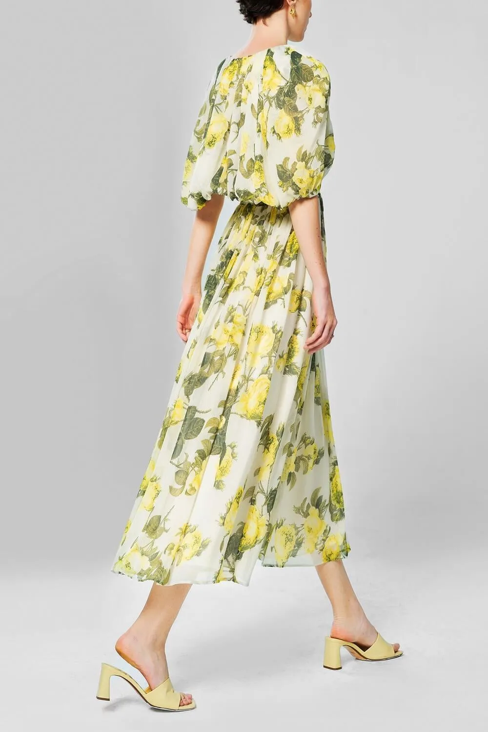 Benzamin Pleated Cape Sleeved Crinkle Chiffon Midi Dress