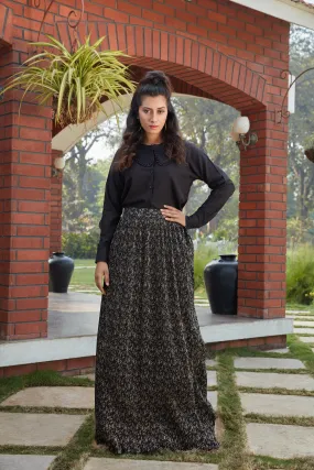 Black Printed Imported Indo Western Ready To Wear Skirt With Crop Top