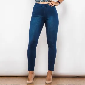 Blue High Waist Pull On Jeggings