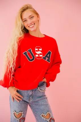 BORN IN THE USA RED PULLOVER