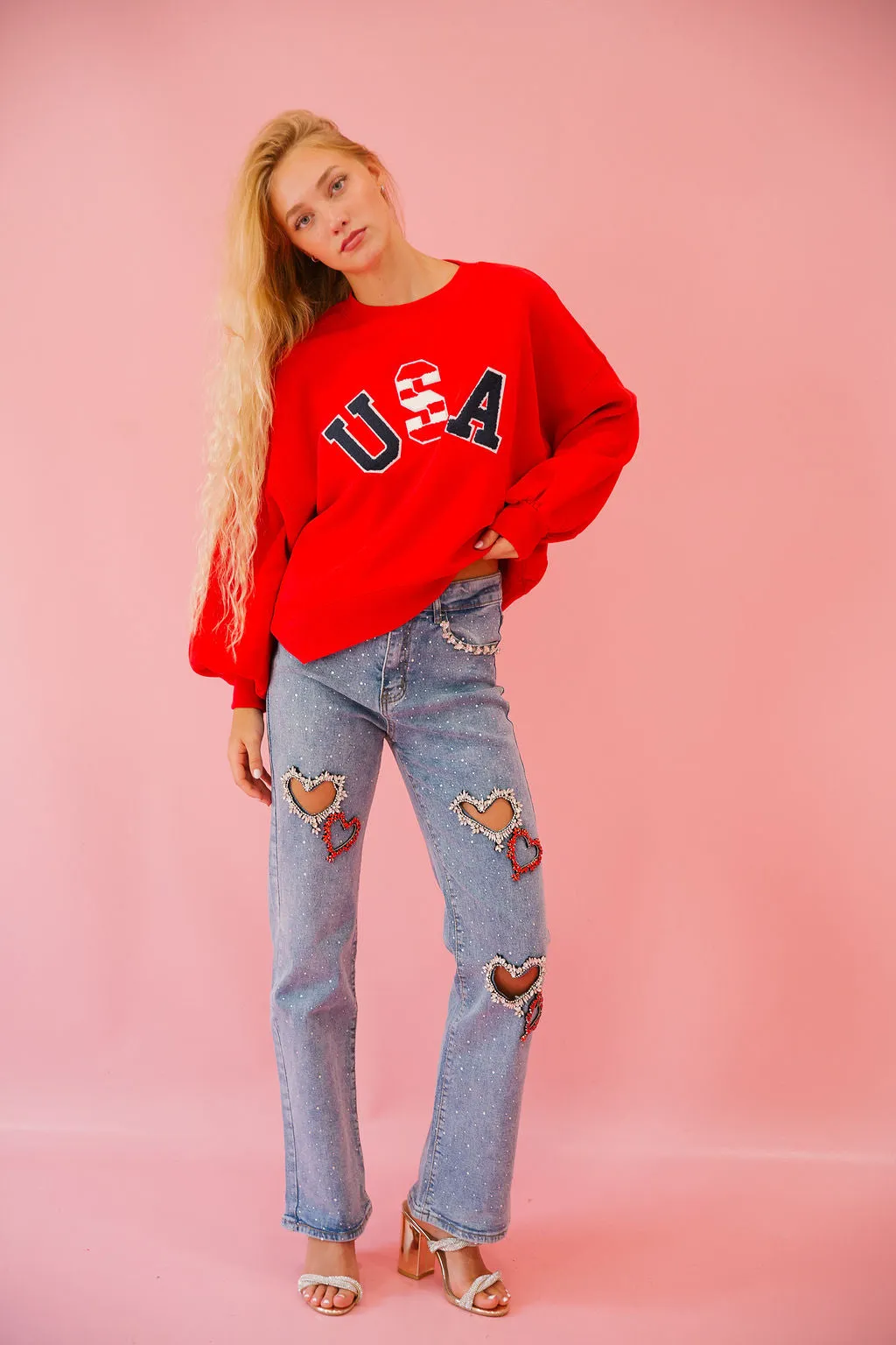 BORN IN THE USA RED PULLOVER