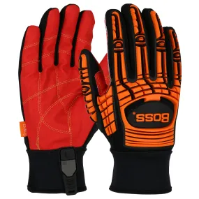 Boss 120-MP3120 Red PVC Grip Palm and Spandex Back TPR Impact Protection Safety Glove (One Pair)