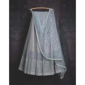 Bridal Lehenga Choli in Light Grey Color with Soft Net Fabrics and Embroidery