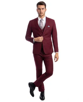 Burgundy 3 PC Solid Suit - Skinny fit