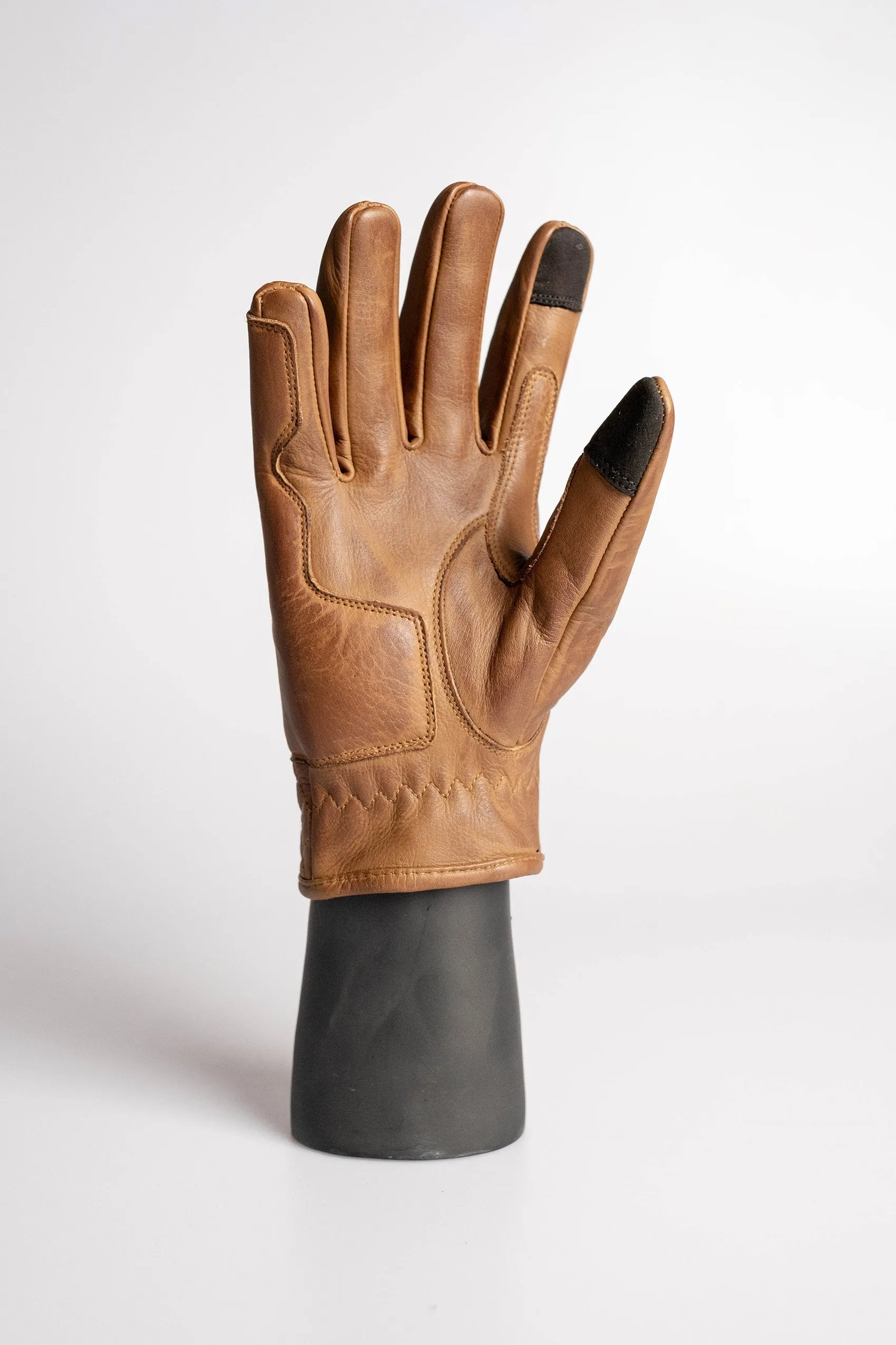 Cafe Quilted Leather Motorcycle Gloves - Toffee