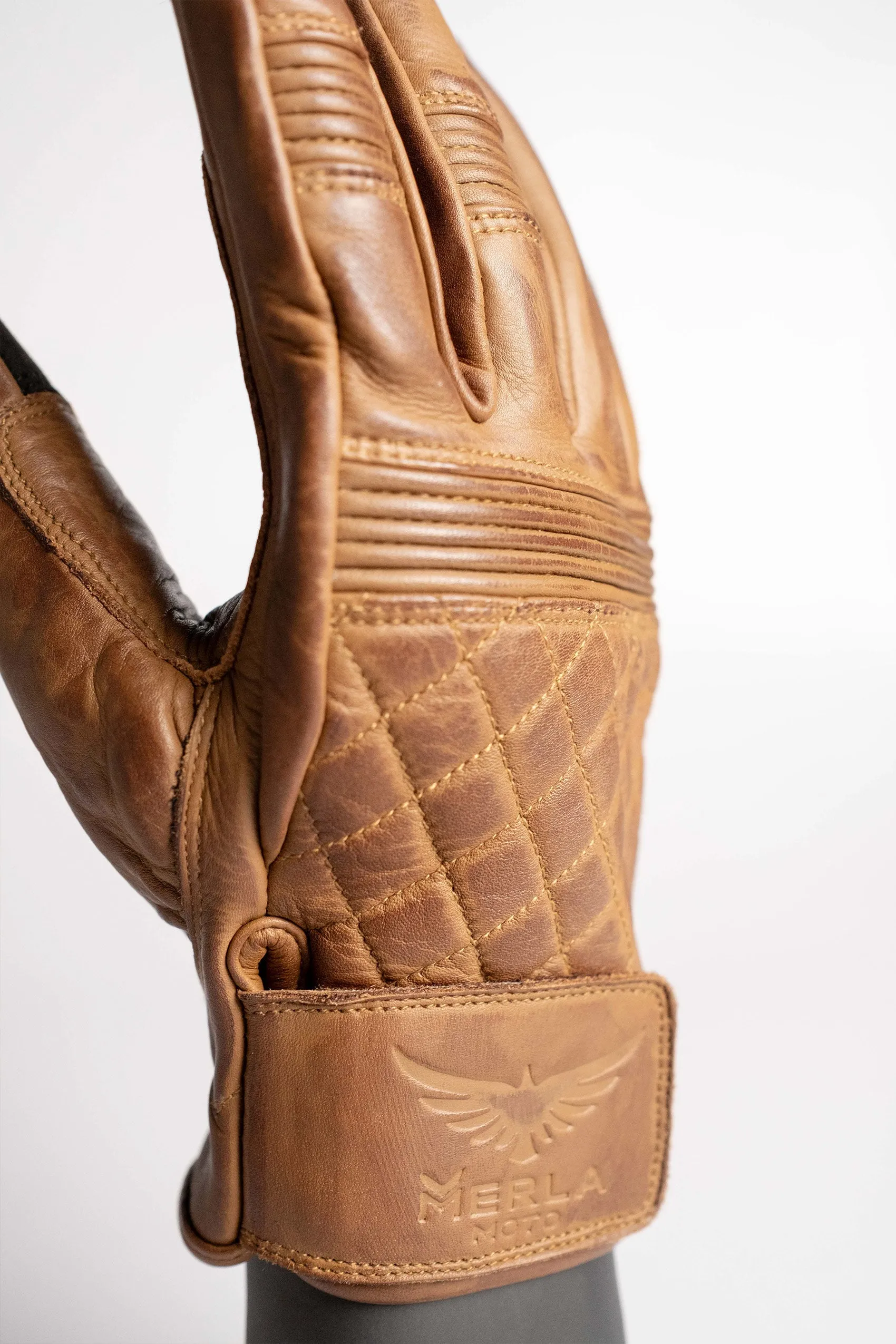 Cafe Quilted Leather Motorcycle Gloves - Toffee