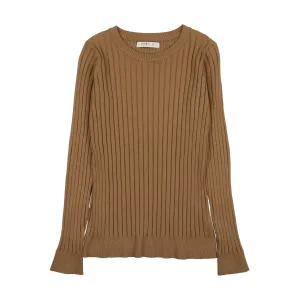 Camel Ribbed Crew Sweater