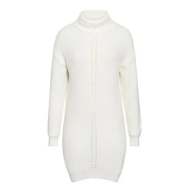 Casual Knitted Turtleneck Office Pullover Sweater Mini Dress