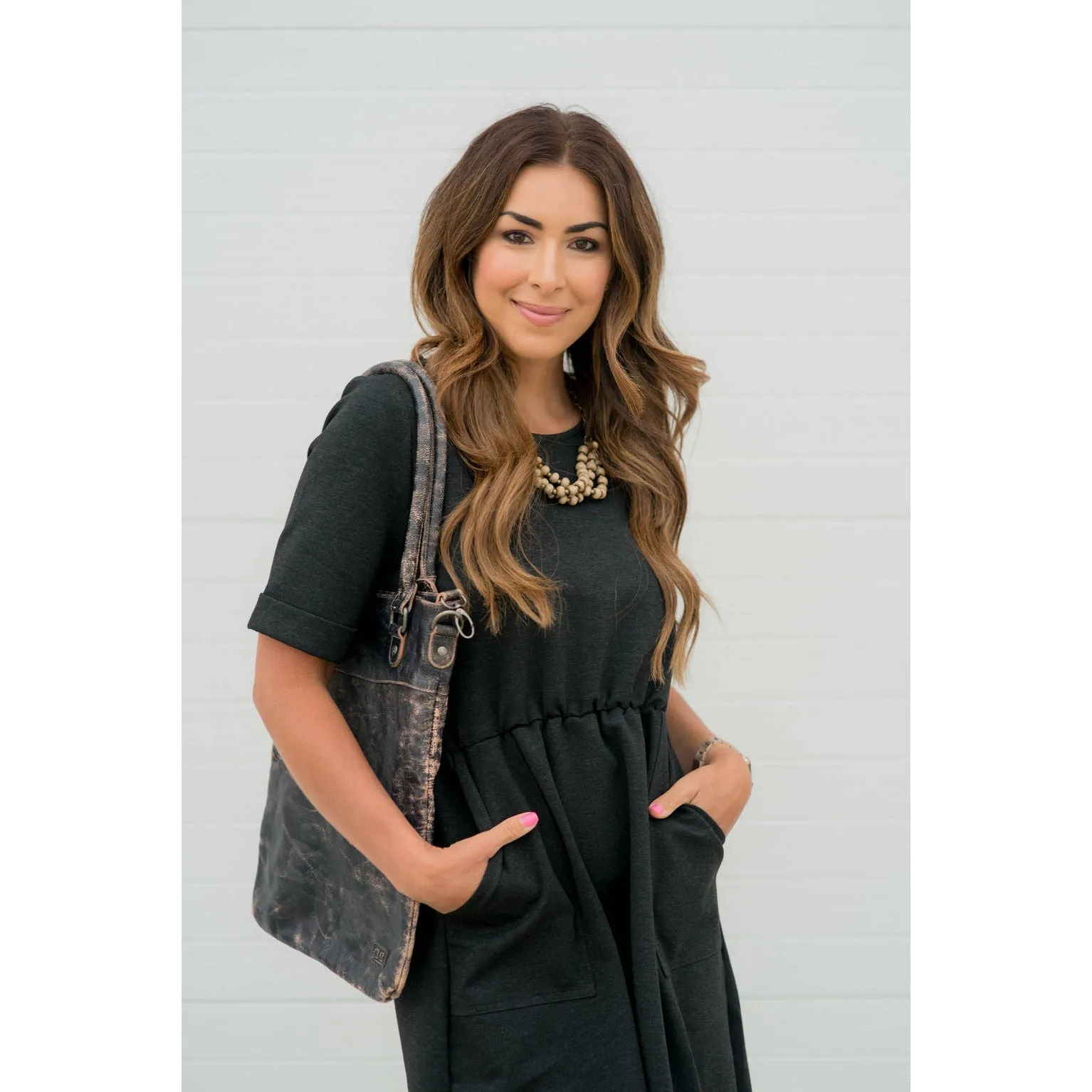 Cinched Waist Pocket Sweatshirt Dress