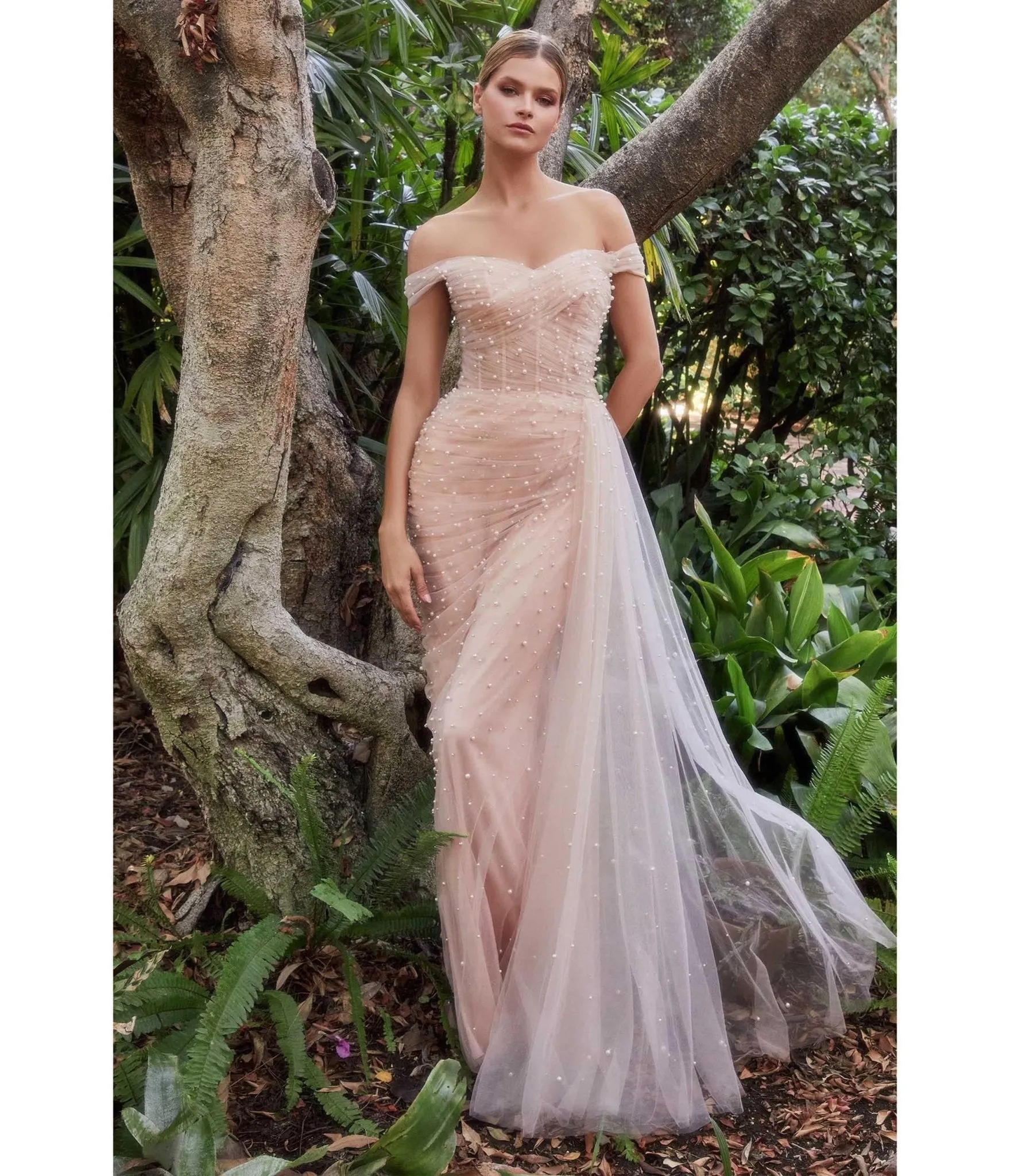 Cinderella Divine  Blush Pearl Pleated Tulle Fairytale Gown with Cape