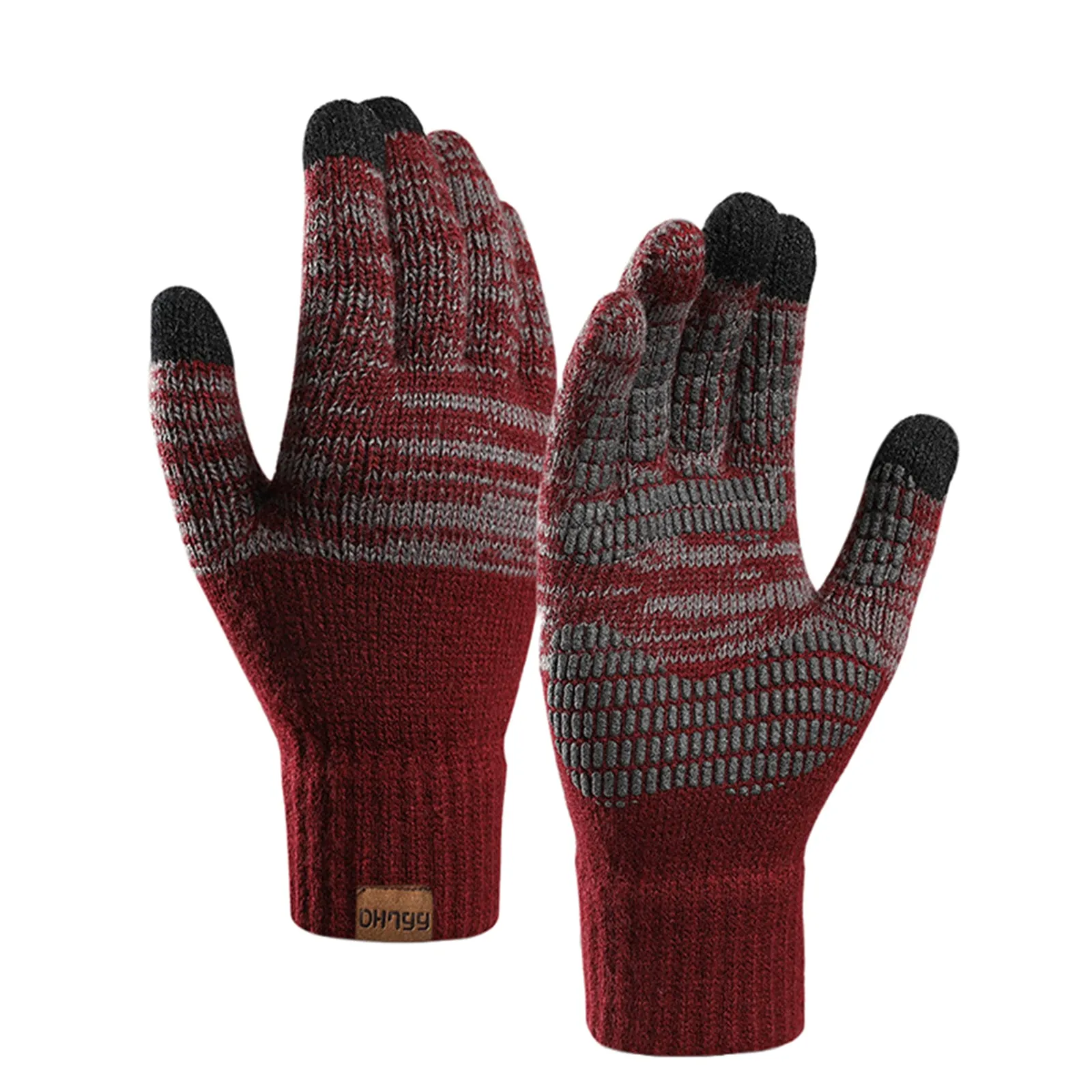 CONTRAST COLOR FLEECE THICKEN COLD-PROOF TOUCH SCREEN NON-SLIP KNITTED GLOVES