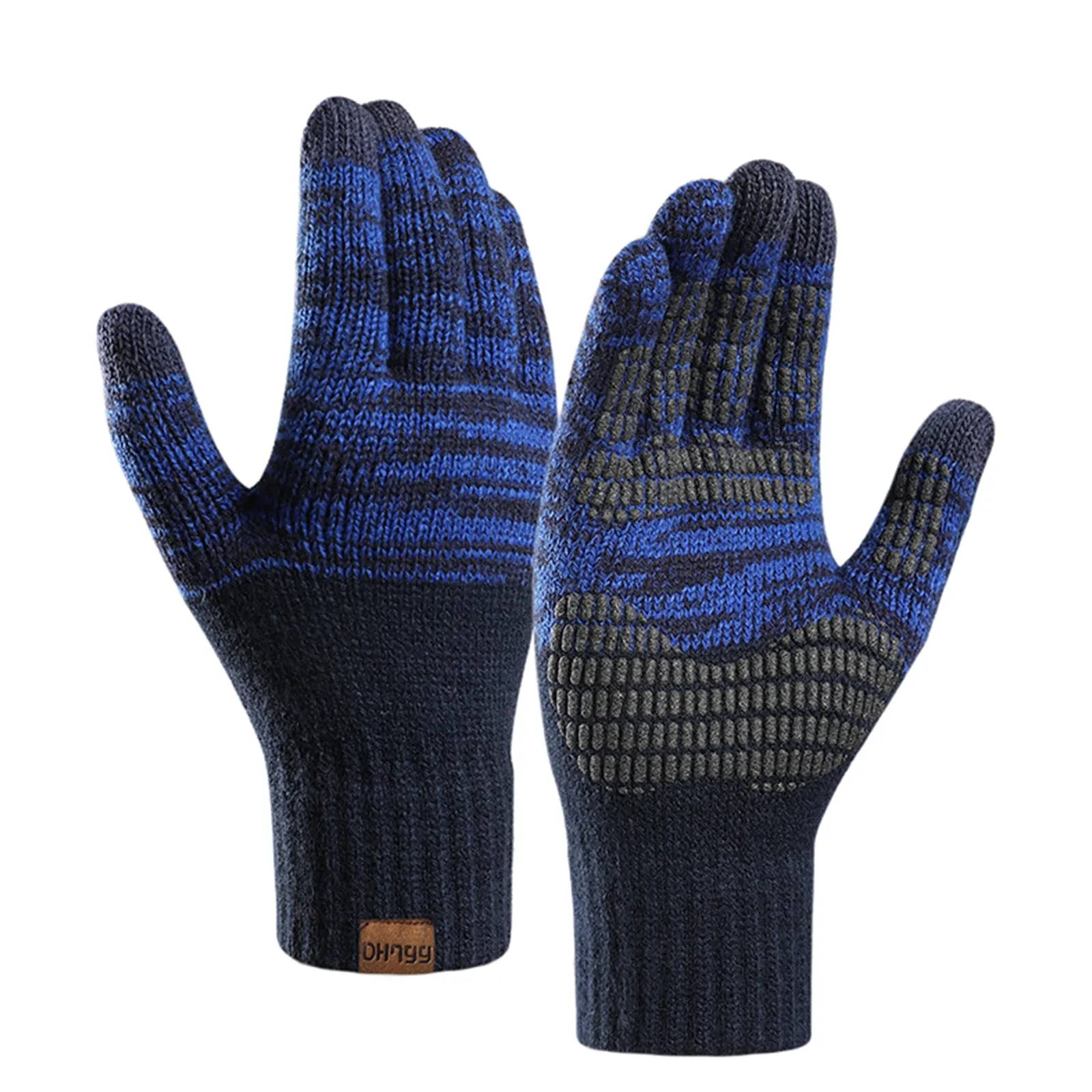 CONTRAST COLOR FLEECE THICKEN COLD-PROOF TOUCH SCREEN NON-SLIP KNITTED GLOVES