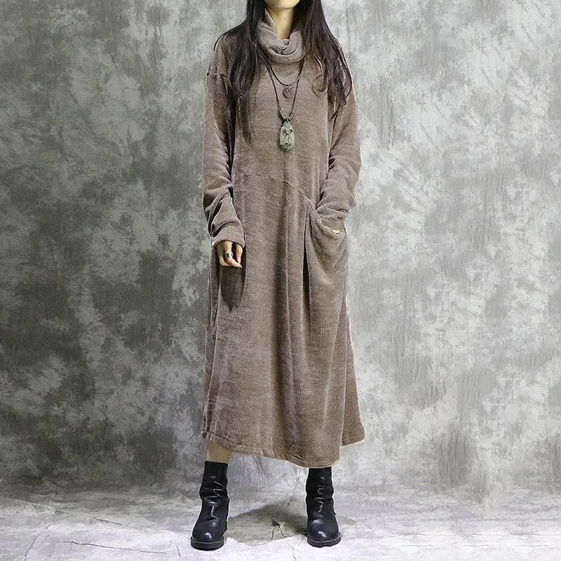 Corduroy Oversized Turtleneck Sweater Dress