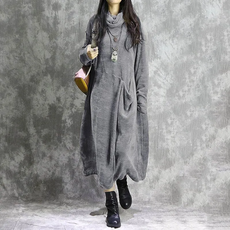 Corduroy Oversized Turtleneck Sweater Dress