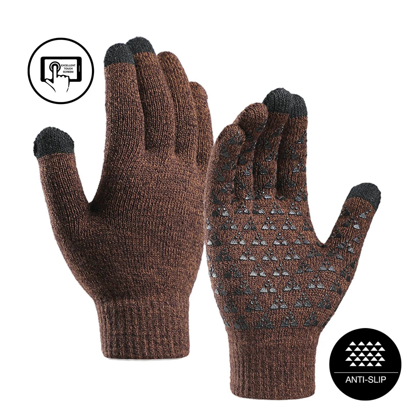 COUPLES FLEECE THICKENED COLD-PROOF TOUCH SCREEN NON-SLIP KNITTED GLOVES