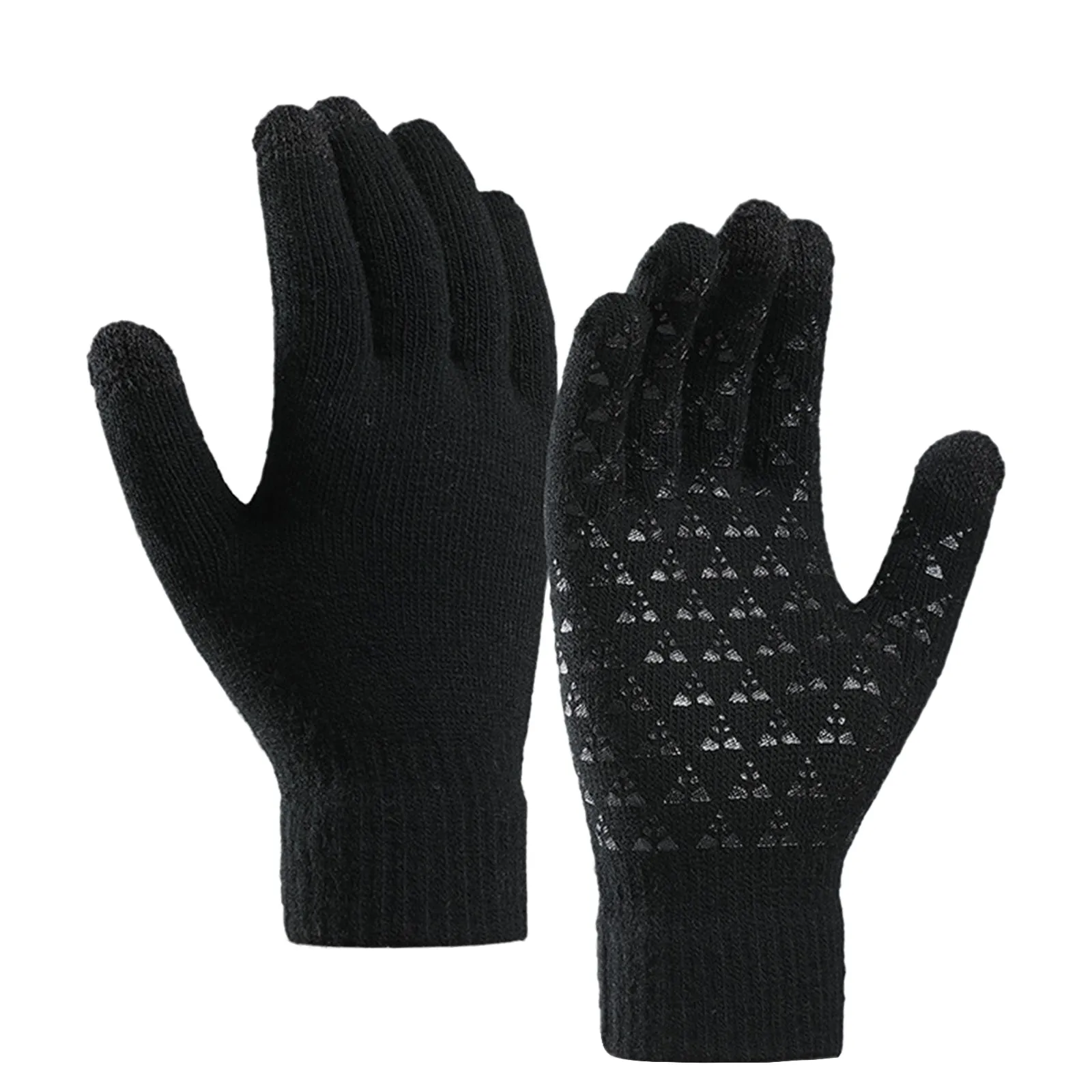 COUPLES FLEECE THICKENED COLD-PROOF TOUCH SCREEN NON-SLIP KNITTED GLOVES