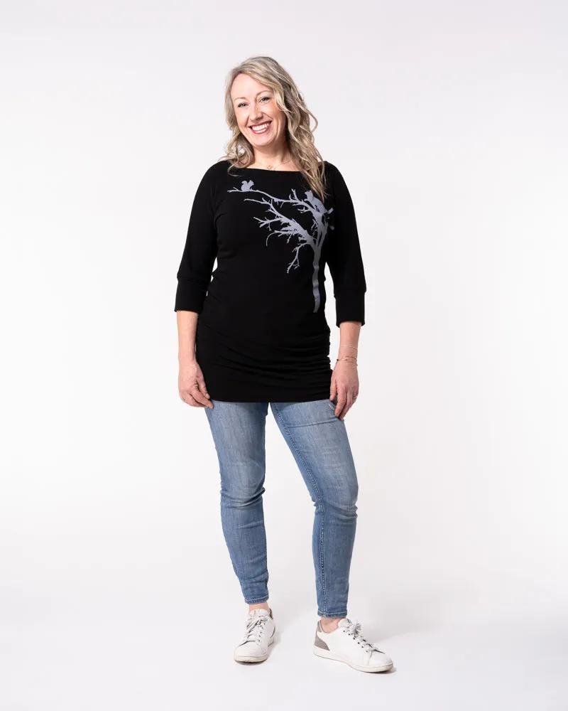 Dania Tunic - Cat and Squirrel - Black - Sale