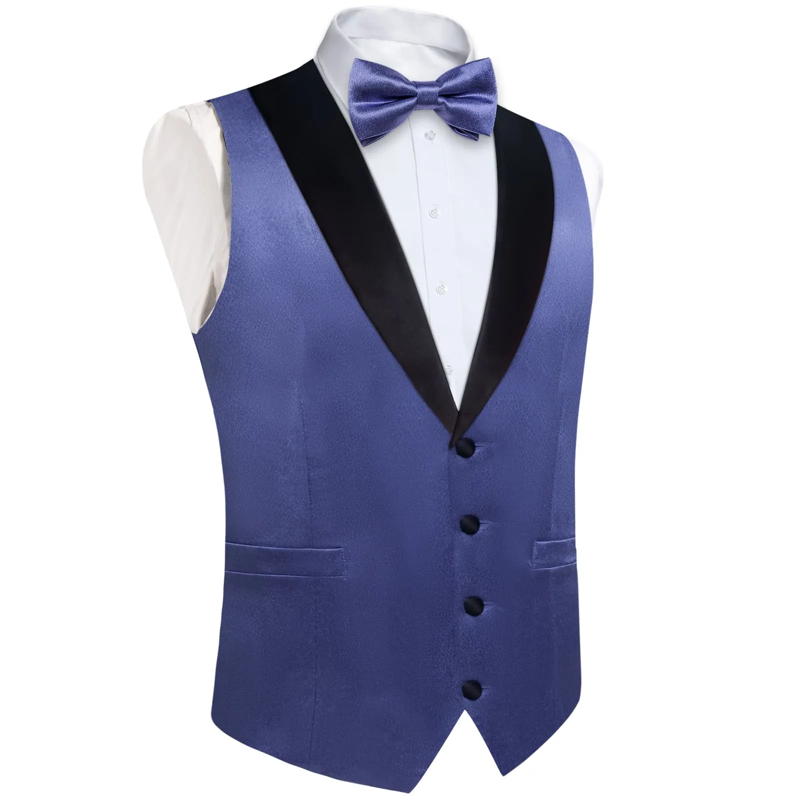 DiBanGu Tuxedo Vest Yale Blue Solid Silk Mens Button Dress Vest and Bow Tie Set