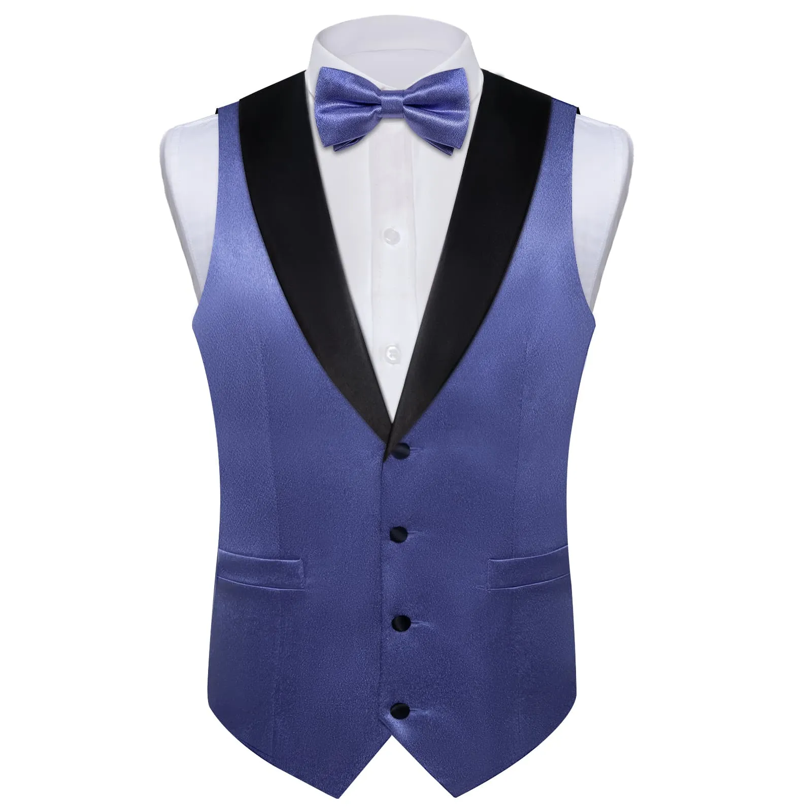 DiBanGu Tuxedo Vest Yale Blue Solid Silk Mens Button Dress Vest and Bow Tie Set