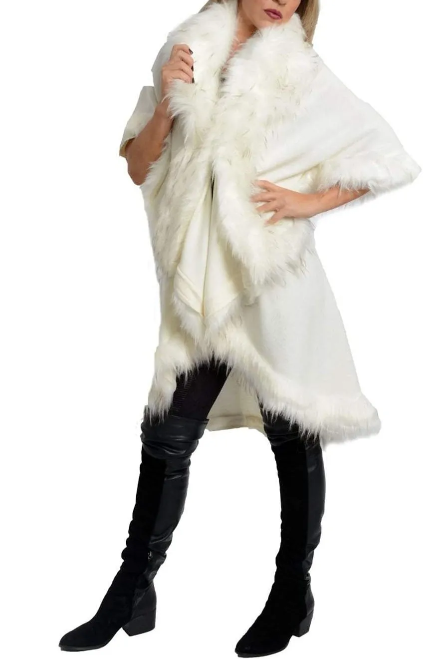 Double Layered Faux Fur Trim Poncho