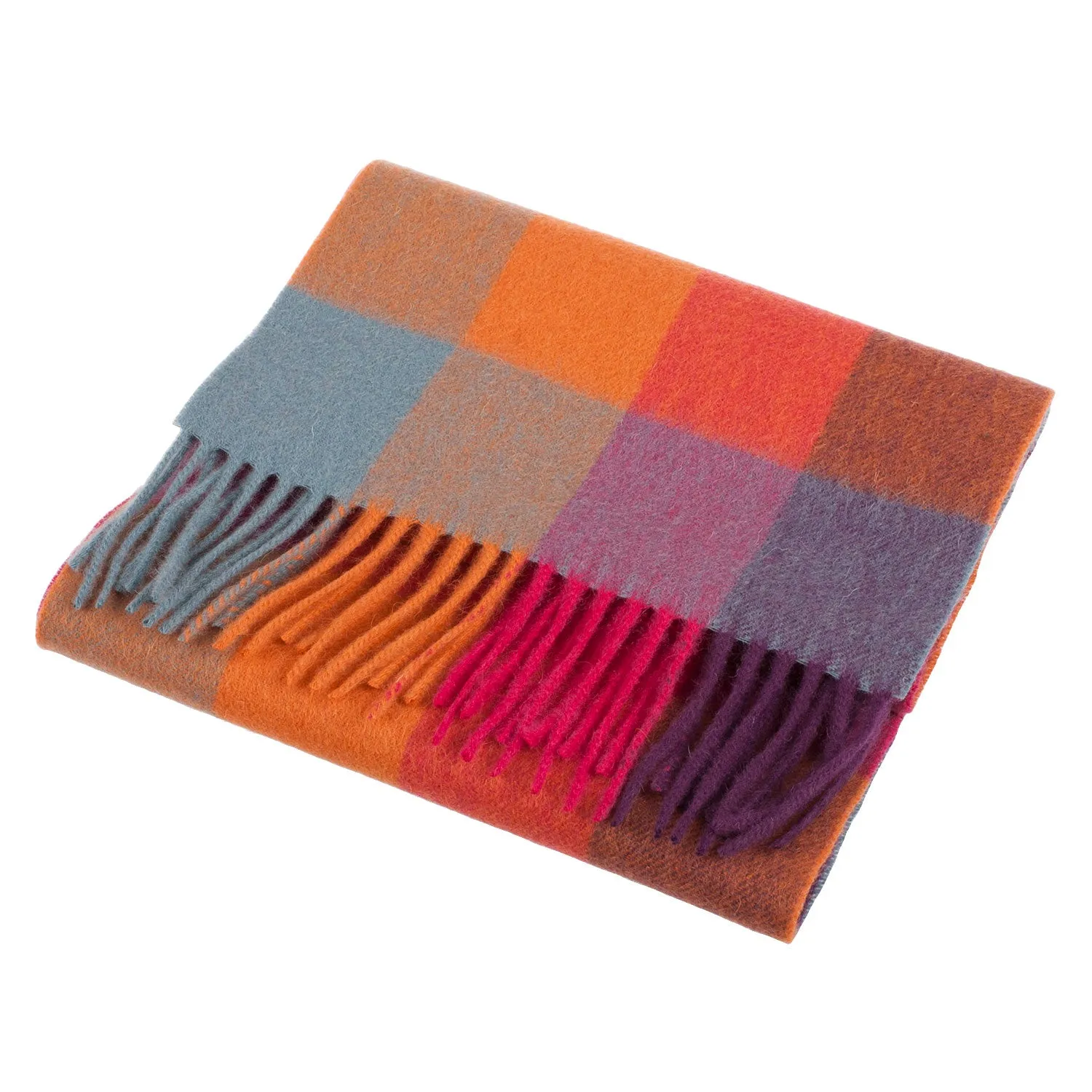 Edinburgh 100% Lambswool Scarf  Checkers - Orange/Pink