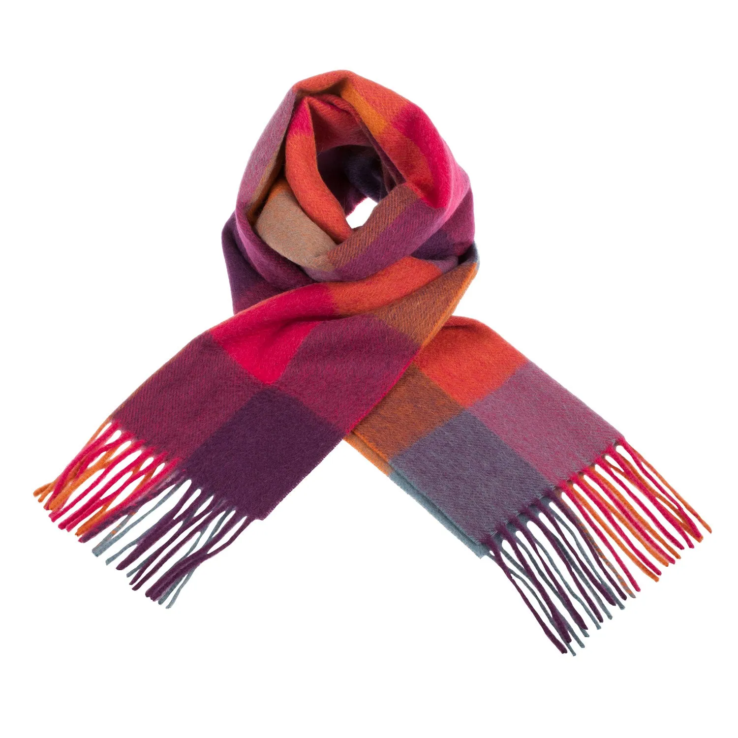 Edinburgh 100% Lambswool Scarf  Checkers - Orange/Pink