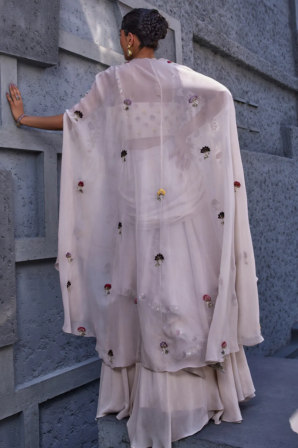 Embroidered Cape with Skirt and Bustier