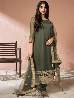 Embroidered Kurta with Trousers & Dupatta