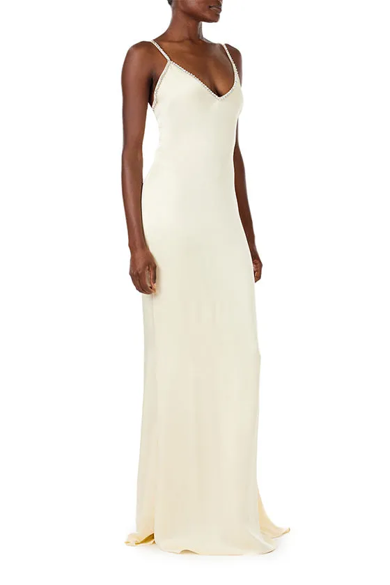 Embroidered Satin Slip Gown