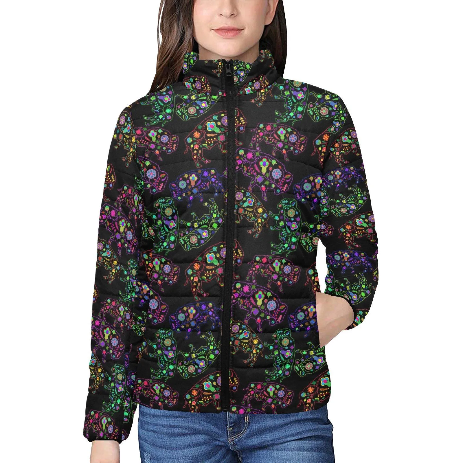 Floral Buffalo Women's Stand Collar Padded Jacket