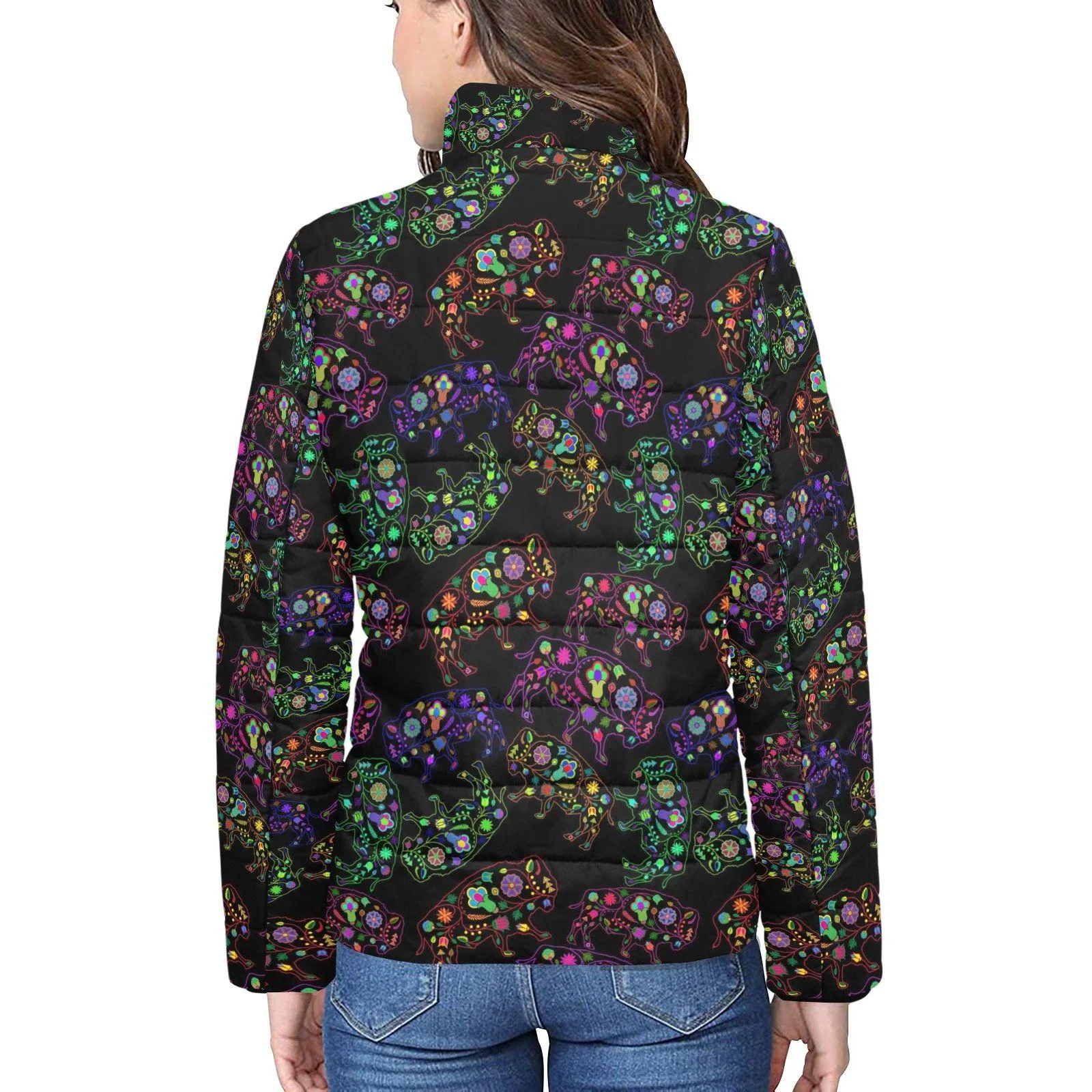 Floral Buffalo Women's Stand Collar Padded Jacket