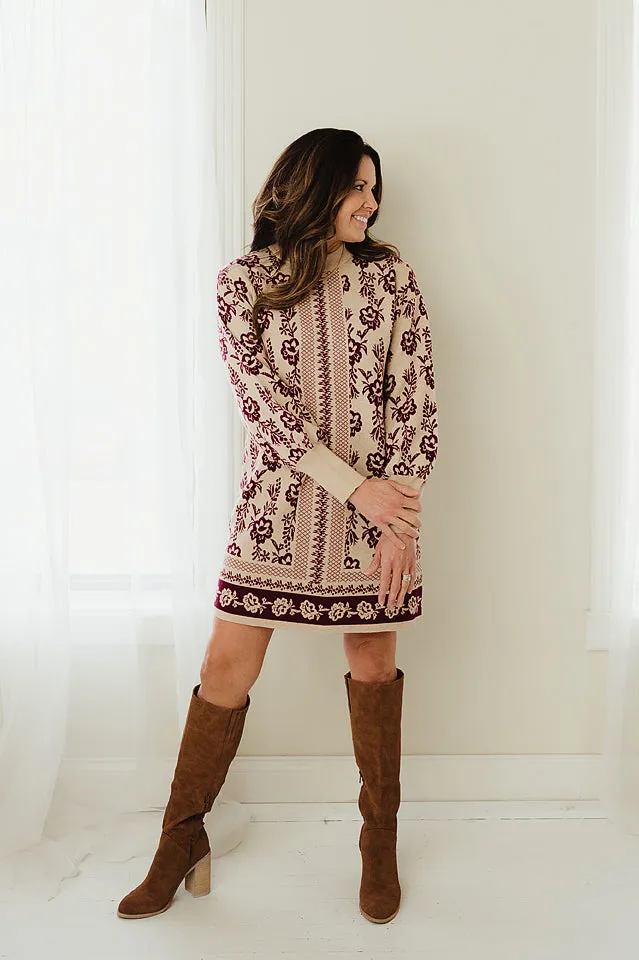 Floral Jacquard Sweater Dress