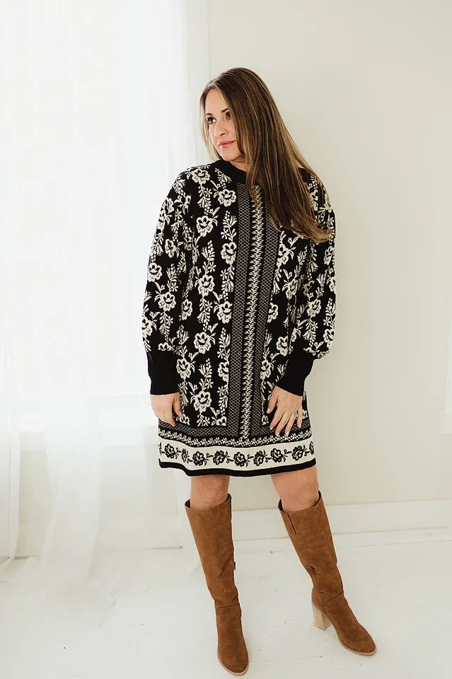 Floral Jacquard Sweater Dress