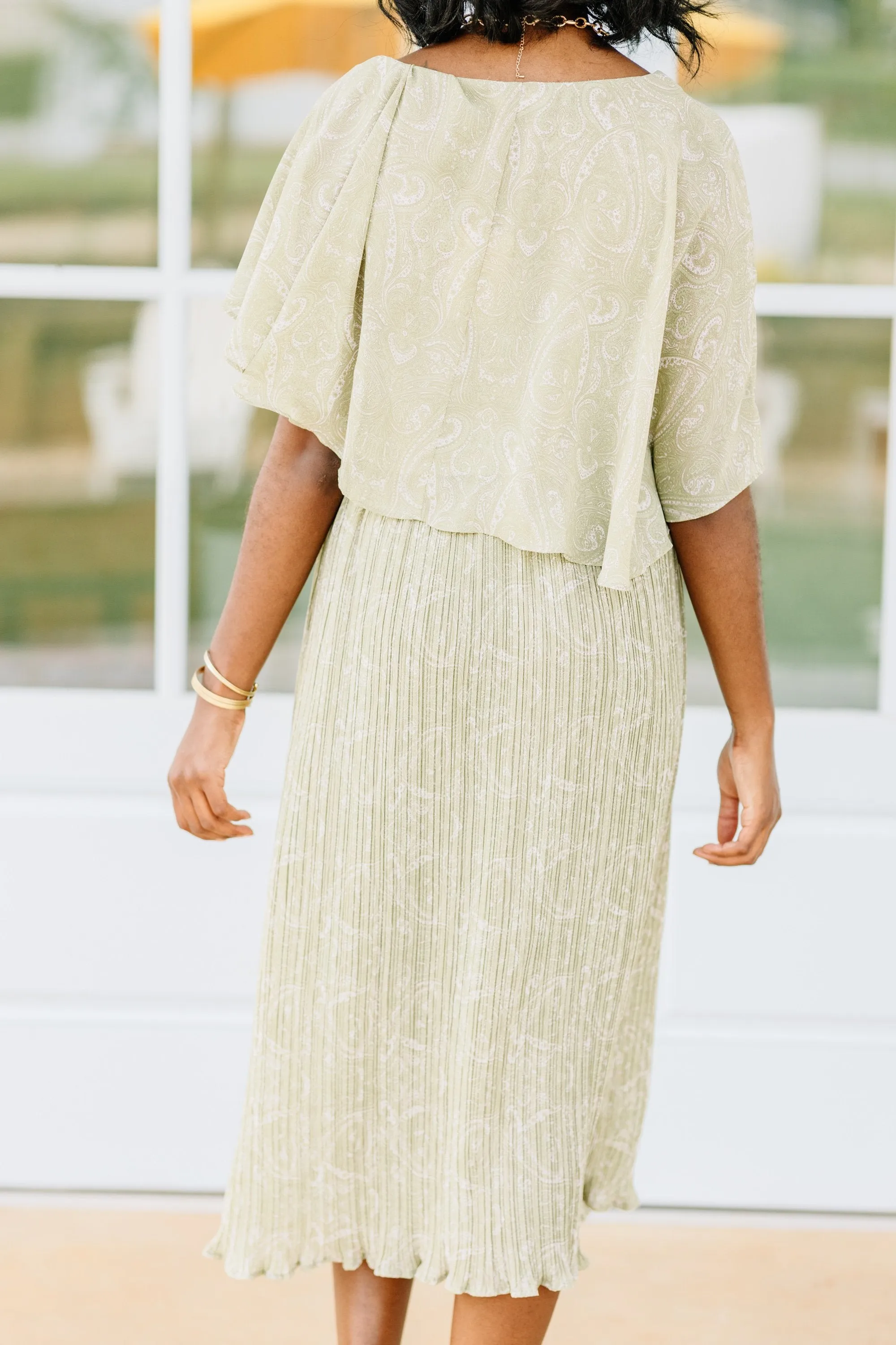 Following Fantasies Sage Green Paisley Midi Dress