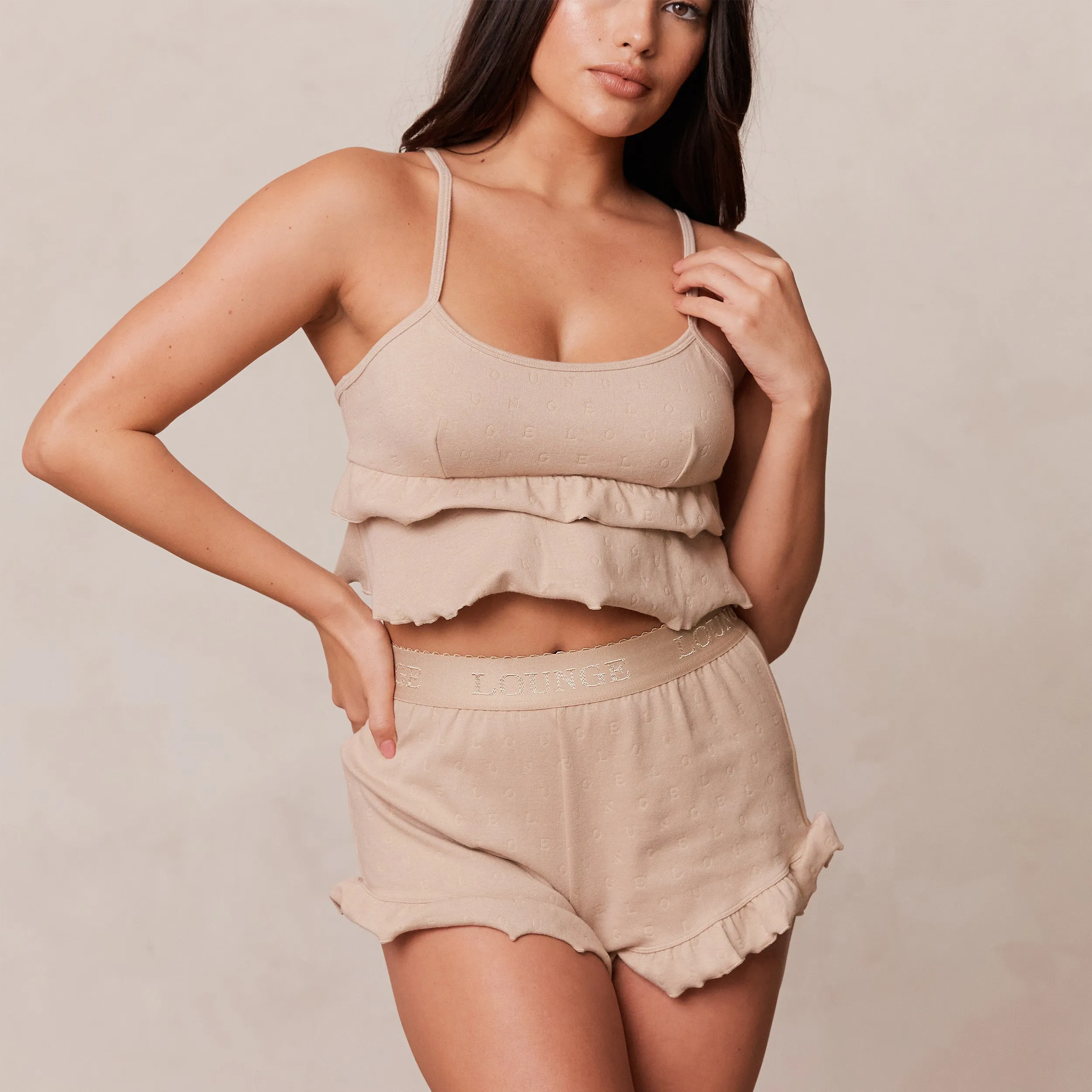 Frill Pyjama Cami Top - Mink