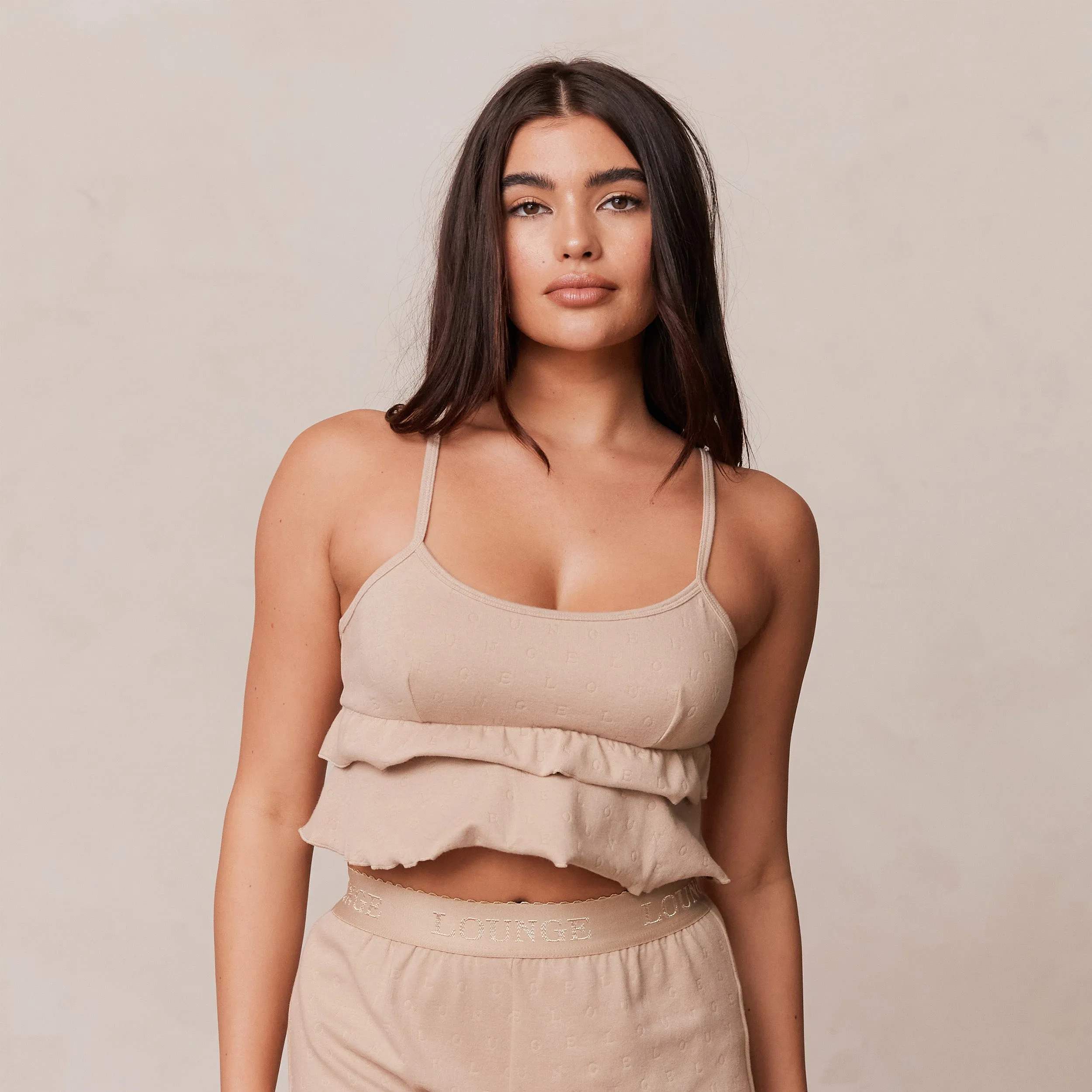 Frill Pyjama Cami Top - Mink