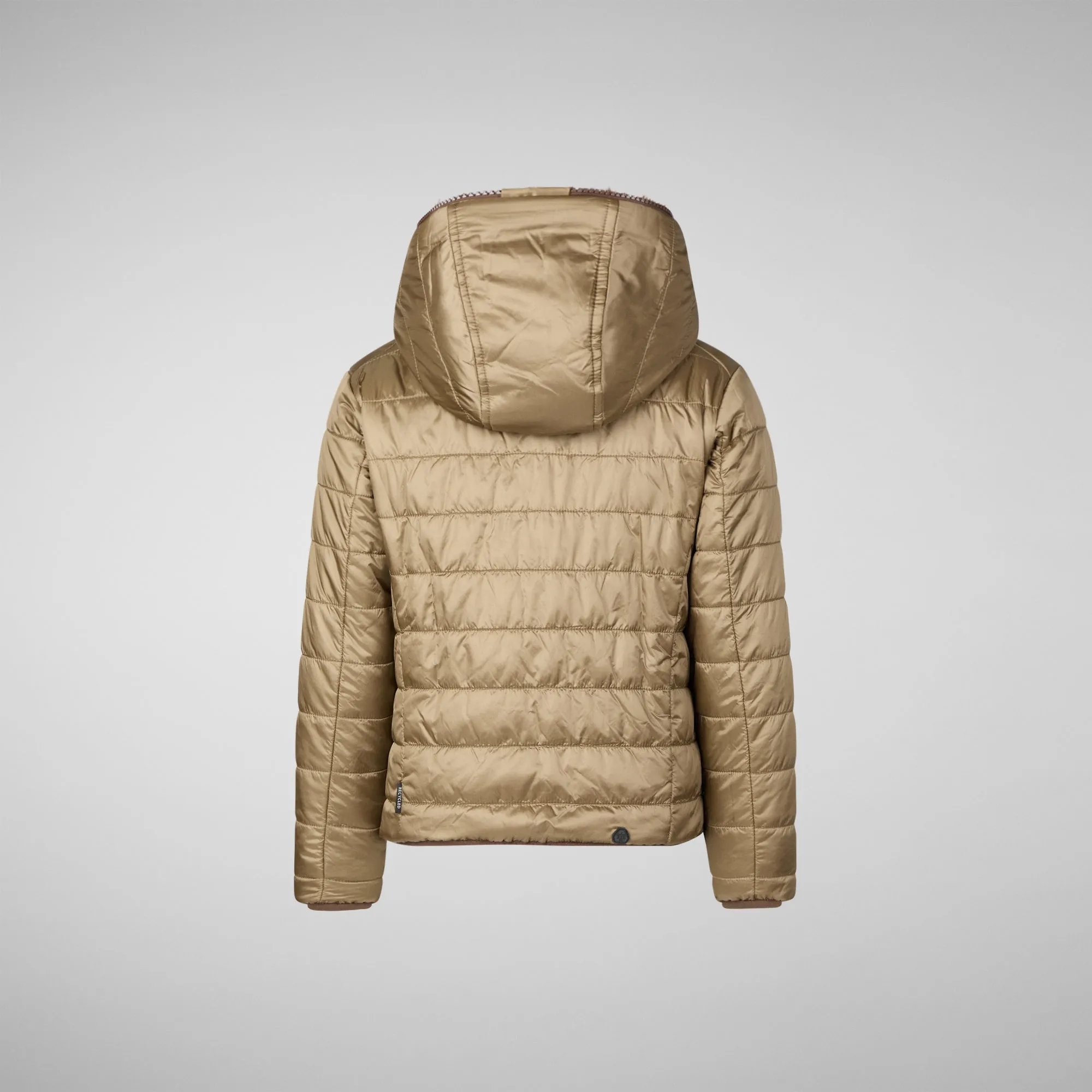 Girls' hooded reversible jacket Chloe in teddy brown